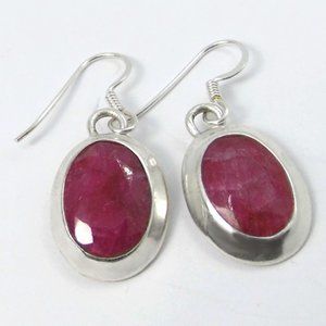 Elegant Sterling Silver and Ruby Red Oval Earrings